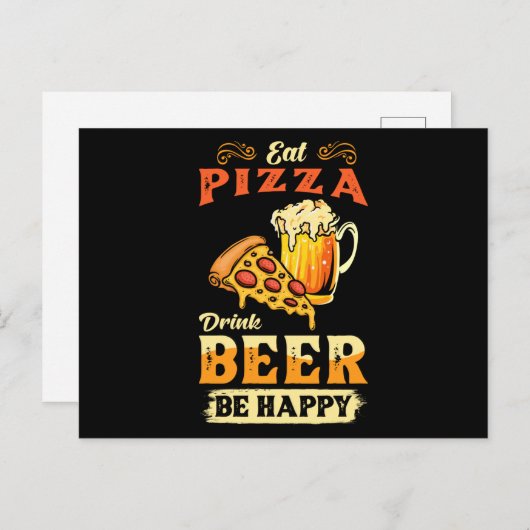Carte Postale Pizza Et Bière (Devant / Derrière)
