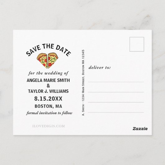 Carte Postale Pizza moderne Amore Typographie noire Enregistrer (Dos)