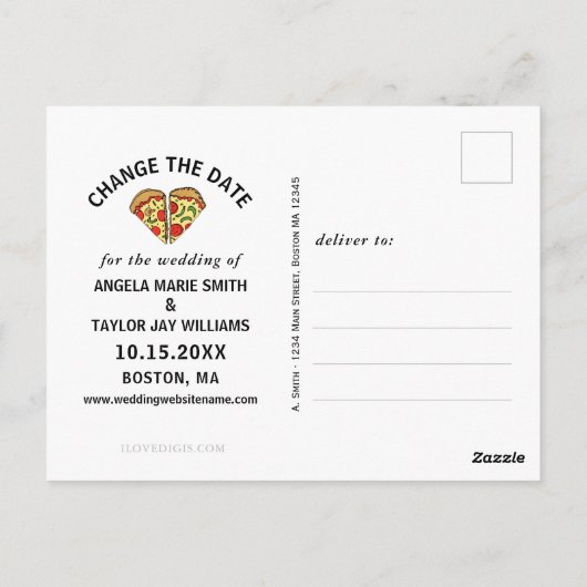 Carte Postale Pizza moderne noir Script photo Modifier la date (Dos)