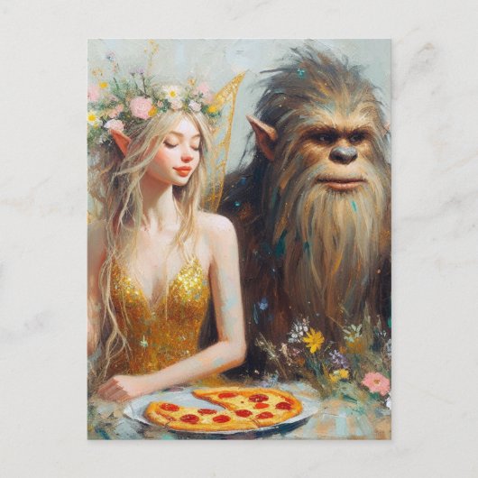 Carte Postale Pizza Night With Sasquatch and the Fairy (Devant)