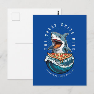 Carte Postale Pizza pour manger des requins Le Grand Bite Blan
