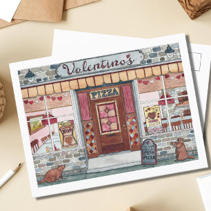 Carte Postale Pizza Shop de Saint Valentin Aquarelle