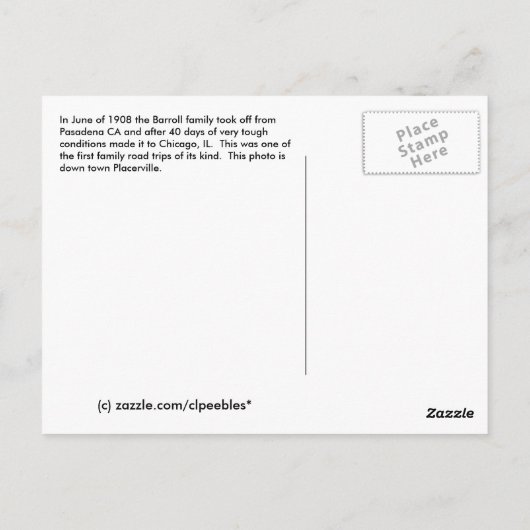 Carte Postale Placerville (Dos)