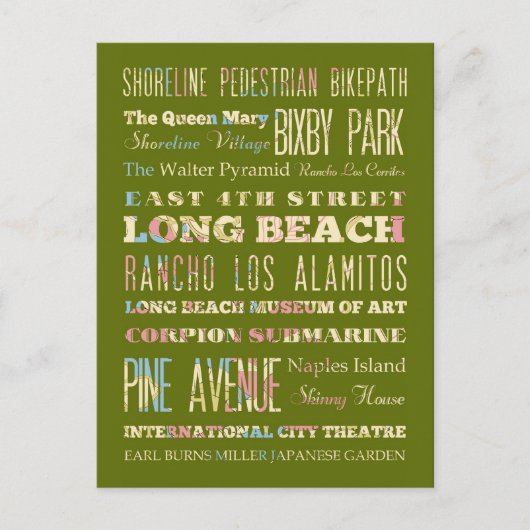 Carte Postale Places célèbres de Long Beach, Californie. (Devant)