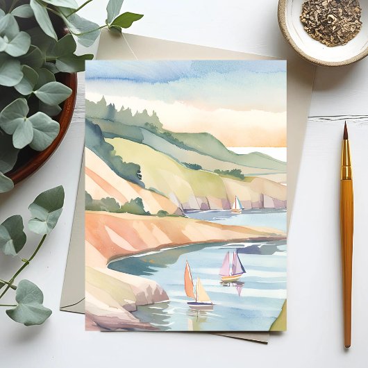 Carte Postale Plage | Aquarelle de l'océan de l'île Rhode