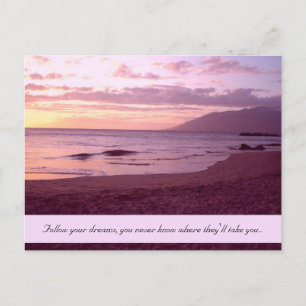 Carte Postale Plage au coucher du soleil avec rêve énonçant