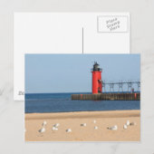 Carte Postale Plage avec mouettes et phare (Devant / Derrière)