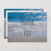 Carte Postale Plage Bleu Blanc Côté Océan Vague Merci (Devant / Derrière)