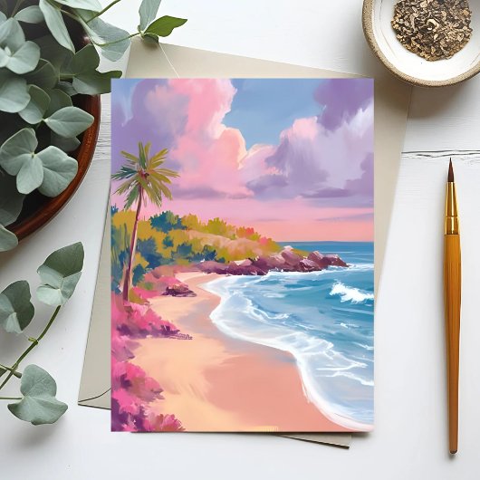 Carte Postale Plage Blush | Peinture d'océan rose