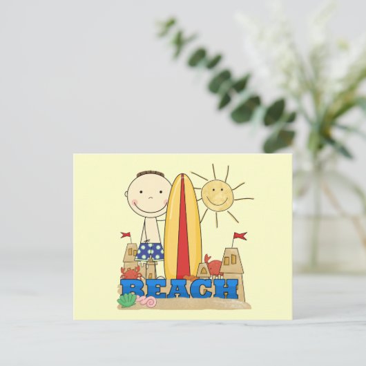 Carte Postale PLAGE Brunette Garçon T-shirts et cadeaux (Debout devant)