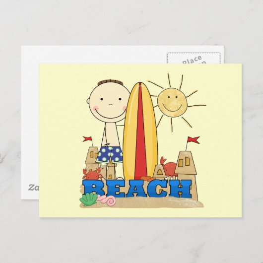 Carte Postale PLAGE Brunette Garçon T-shirts et cadeaux (Devant / Derrière)