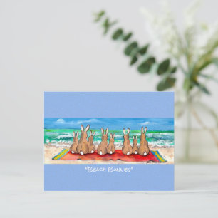 Carte Postale Plage Bunnies Rabbit Vacances Aquarelle Art Post
