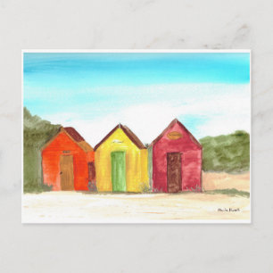 Carte Postale Plage cabanes aquarelle mer plage côtière