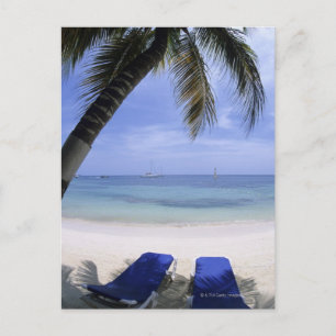 Carte Postale Plage, Chaise Longue, Palmier, Horizon Au-Dessus