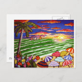 Carte Postale Plage colorée Sunset Art folklorique (Devant / Derrière)