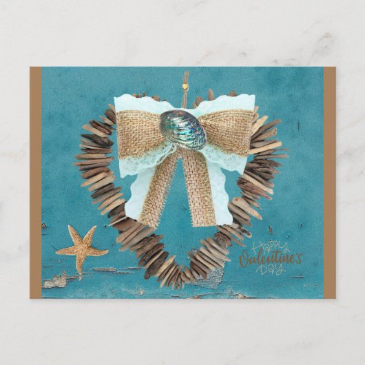 Carte Postale Plage côtière Thème Bois Dérivé Jour des Valentine (Devant)