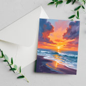 Carte Postale Plage Coucher de soleil Aquarelle Peinture Océan