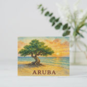 Carte Postale Plage d'Aruba Eagle Divi Tree à l'heure dorée (Debout devant)