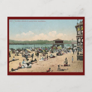 Carte Postale Plage de baignade, Père Noël Cruz CA Vintage