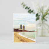 Carte Postale Plage de Barcelone au coucher du soleil (Debout devant)