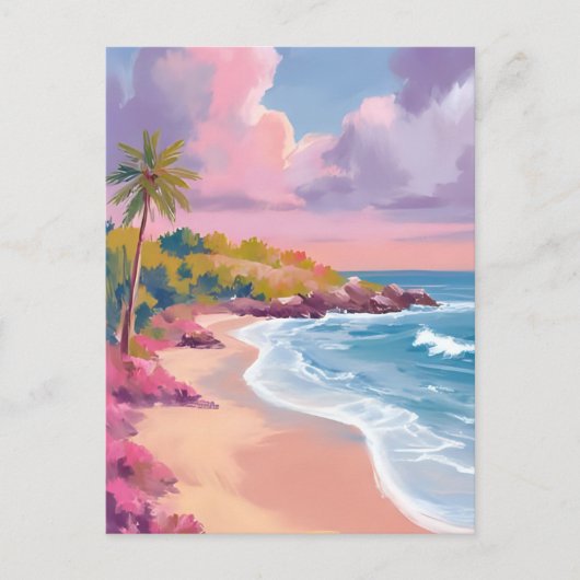 Carte Postale Plage de Blush | Peinture Océan rose (Devant)