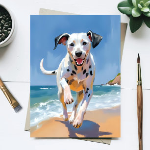 Carte Postale Plage de chien dalmate Peinture aquarelle d'animal