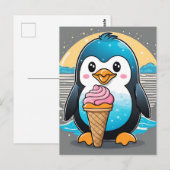 Carte Postale Plage de crème glacée Cute Kawaii Penguin (Devant / Derrière)