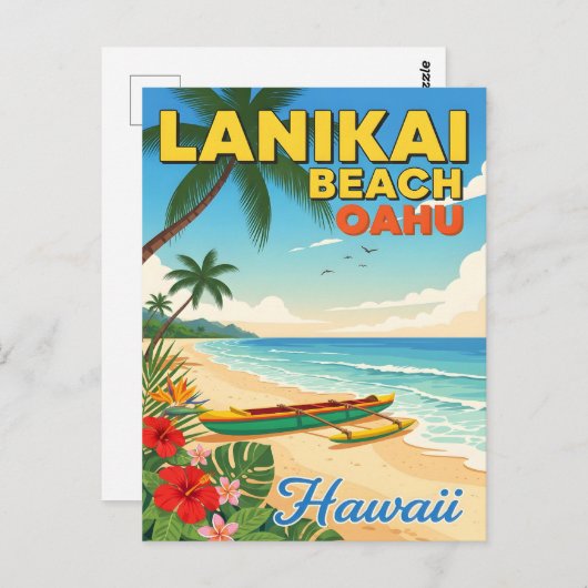 Carte Postale Plage de Lanikai, Hawaï - Canoë tropical (Devant / Derrière)