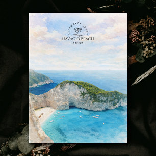 Carte Postale Plage de Navagio, Plage de l'Épave, Grèce, Aquarel