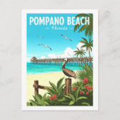 Carte Postale Plage de Pompano vintage Floride (Devant)