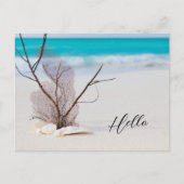 Carte Postale Plage de sable avec coquillages blancs Bonjour (Devant)