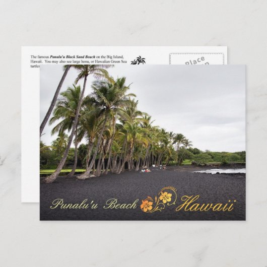 Carte Postale Plage de sable noir de Punaluu, Hawaii (Devant / Derrière)