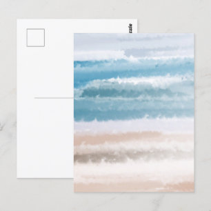Carte Postale Plage de sable Vagues océaniques Aquarelle abstrai