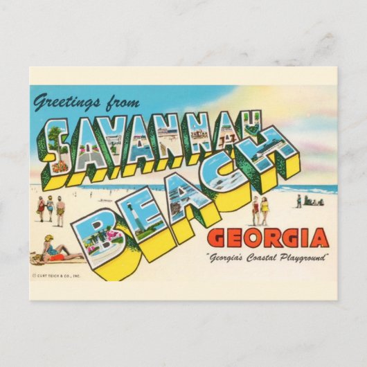 Carte Postale Plage de Savannah Géorgie Salutation (Devant)