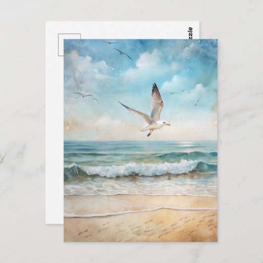 Carte Postale Plage de Seagull Ocean Bird (Devant / Derrière)