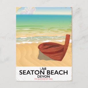 Carte Postale Plage de Seaton Devon affiche vintage bord de mer