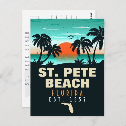 Carte Postale Plage de St. Pete Floride Coucher de soleil Rétro  (Devant / Derrière)