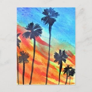 Carte Postale Plage de Sunset Palm Tree art surf