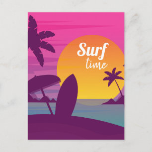 Carte Postale Plage de surf de coucher de soleil violet