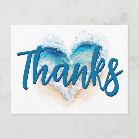 Carte Postale Plage de vagues de cœur Merci (Devant)