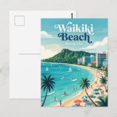 Carte Postale Plage de Waikiki Hawaï (Devant / Derrière)