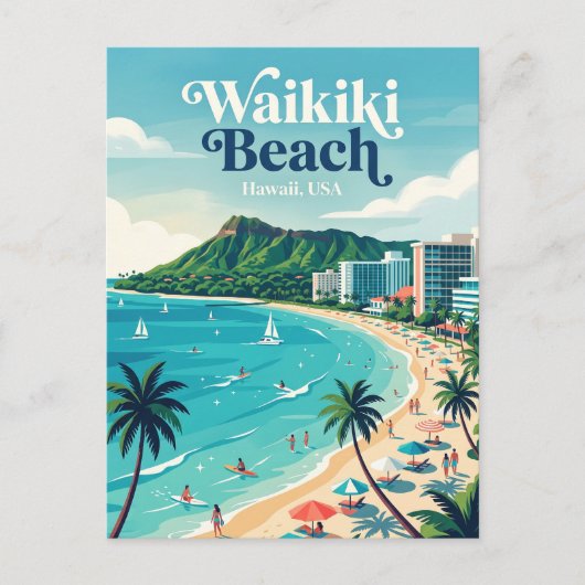 Carte Postale Plage de Waikiki Hawaï (Devant)