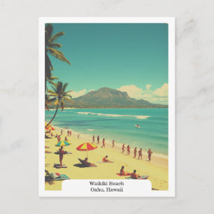 Carte Postale Plage de Waikiki, Oahu, Hawaii Voyage Vintage