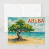 Carte Postale Plage d'Eagle Aruba Divi Tree aquarelle (Devant / Derrière)