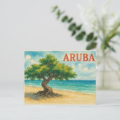 Carte Postale Plage d'Eagle Aruba Divi Tree aquarelle (Debout devant)