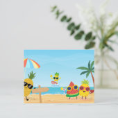 Carte Postale Plage d'été amusant dessin animé fruit (Debout devant)