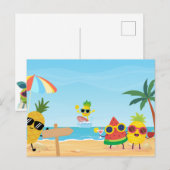 Carte Postale Plage d'été amusant dessin animé fruit (Devant / Derrière)