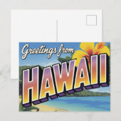 Carte Postale Plage d'Hawaii et Hibiscus (Devant / Derrière)