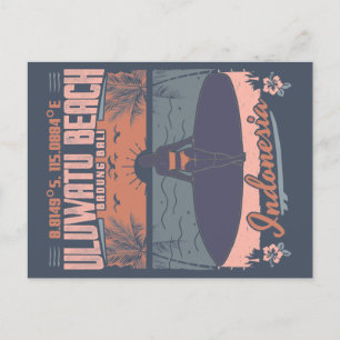 CARTE POSTALE PLAGE D'ULUWATU - FILLE DE SURF - BALI INDONESIA