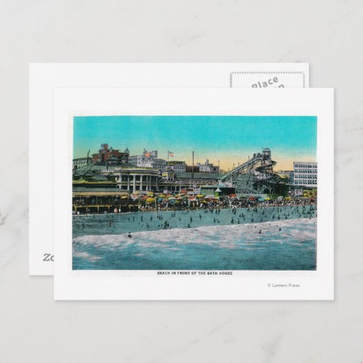 Carte Postale Plage en face du Bath House, Long Beach (Devant / Derrière)